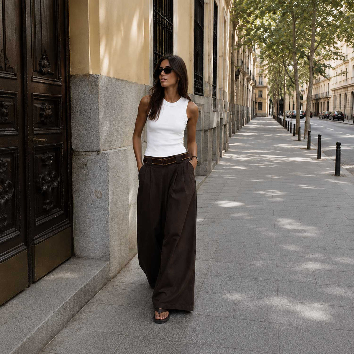 Pantalón Ancho Cinturón – Marrón