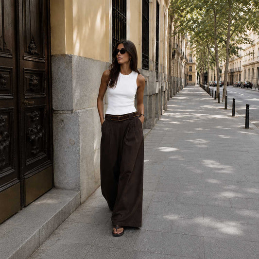 Pantalón Ancho Cinturón – Marrón