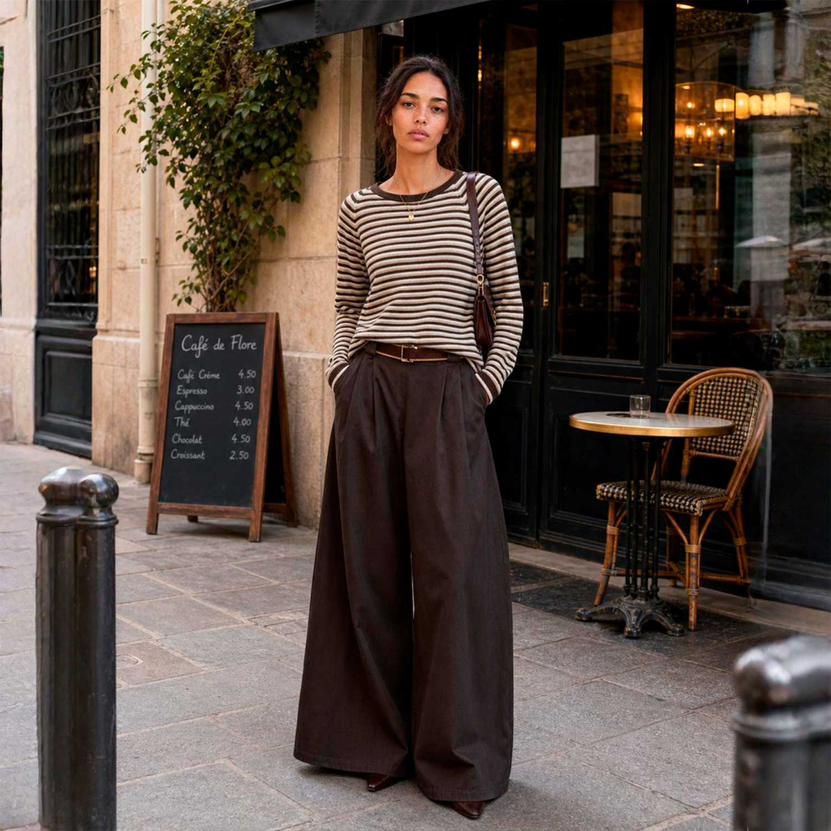 Pantalón Ancho Cinturón – Marrón