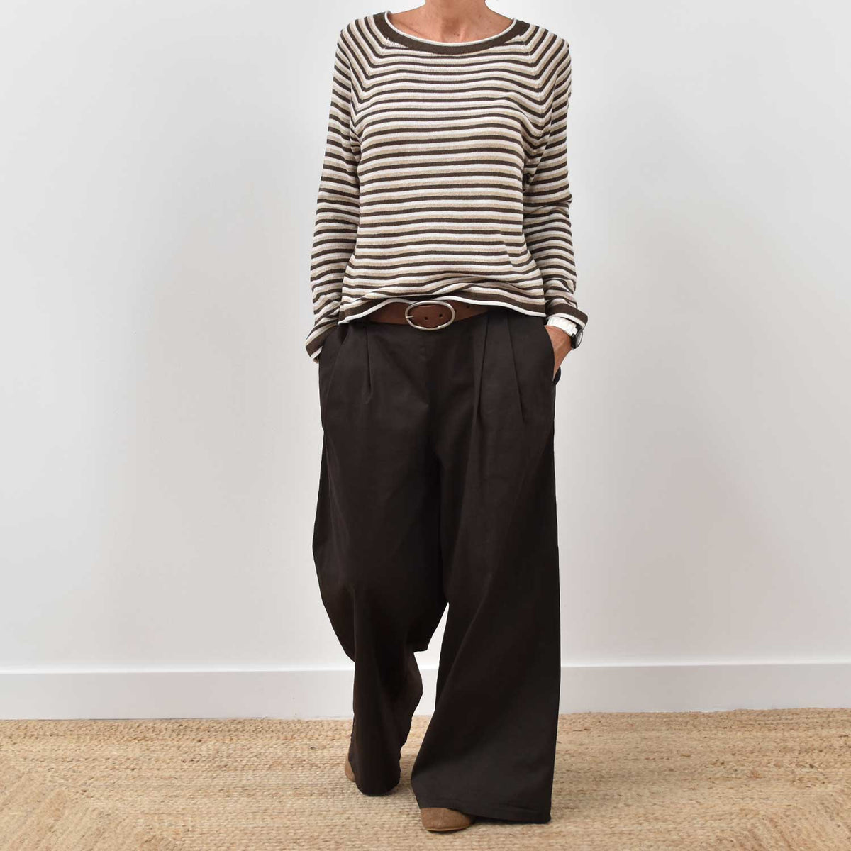 Pantalón Ancho Cinturón – Marrón