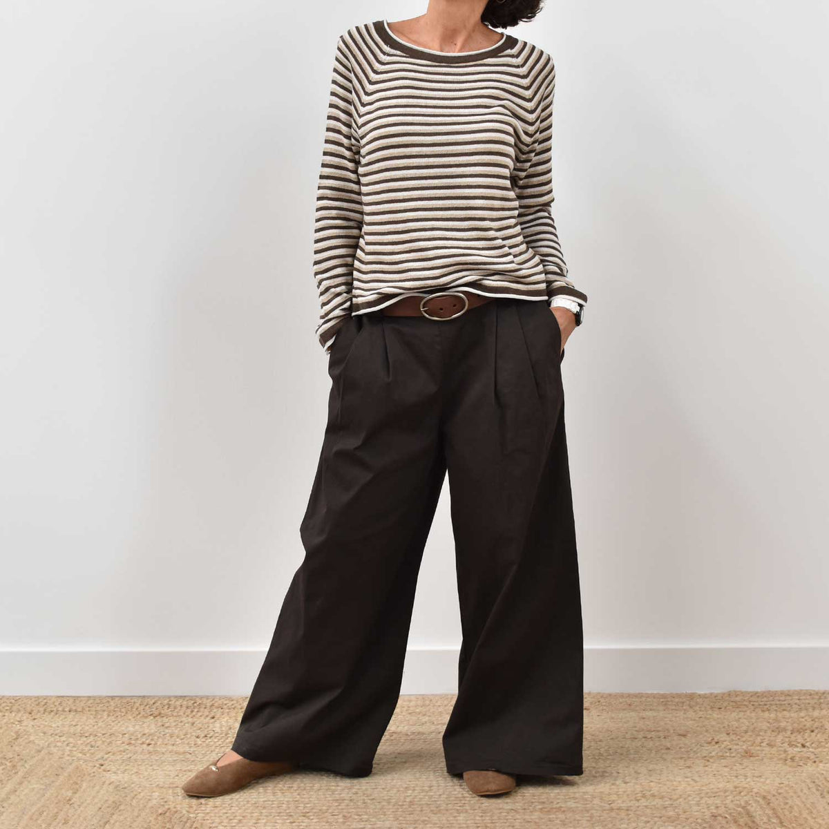 Pantalón Ancho Cinturón – Marrón