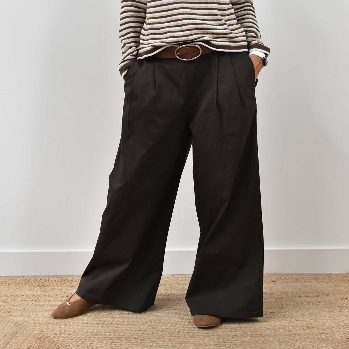 Pantalón Ancho Cinturón – Marrón