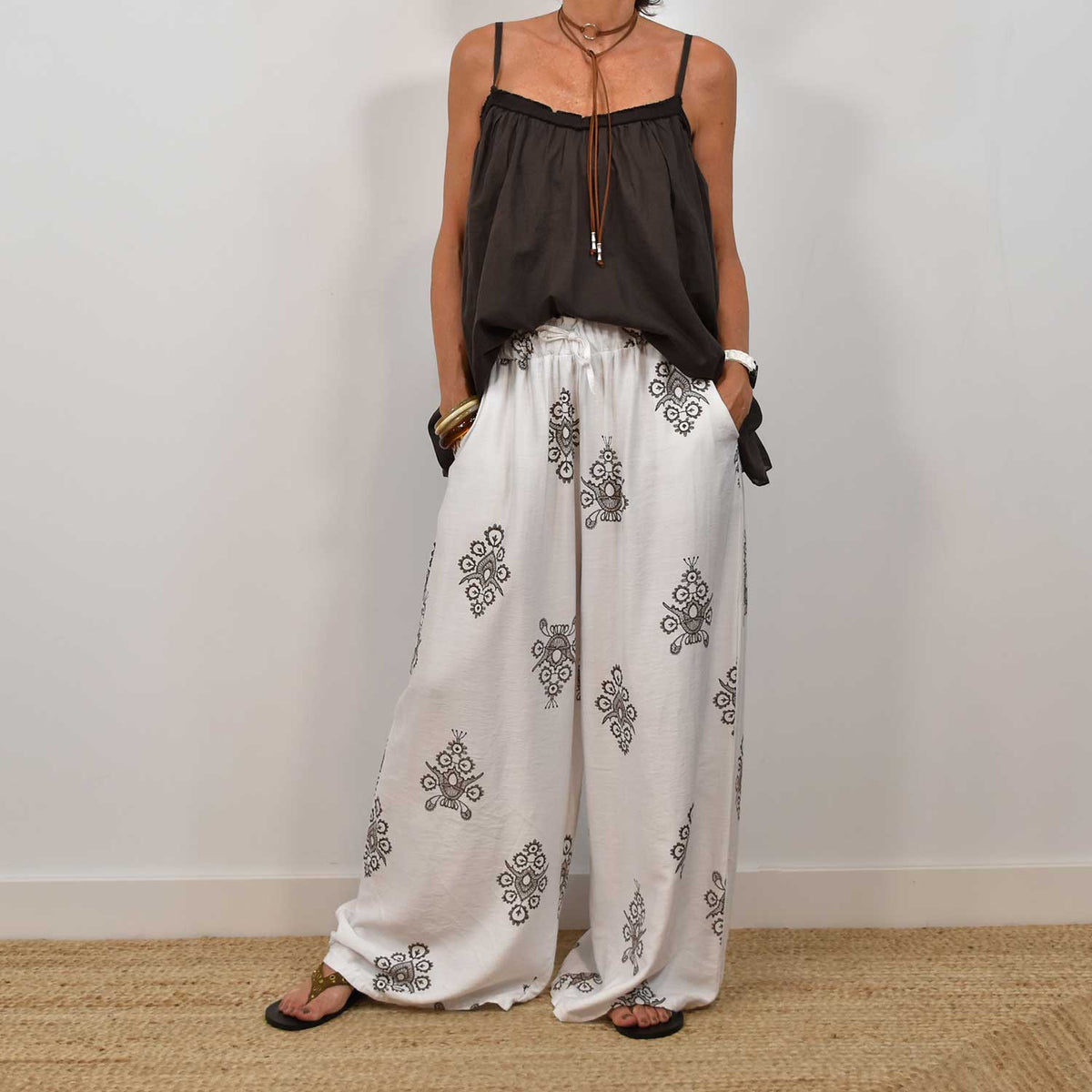 Pantalón Palazzo Estampado – Beige