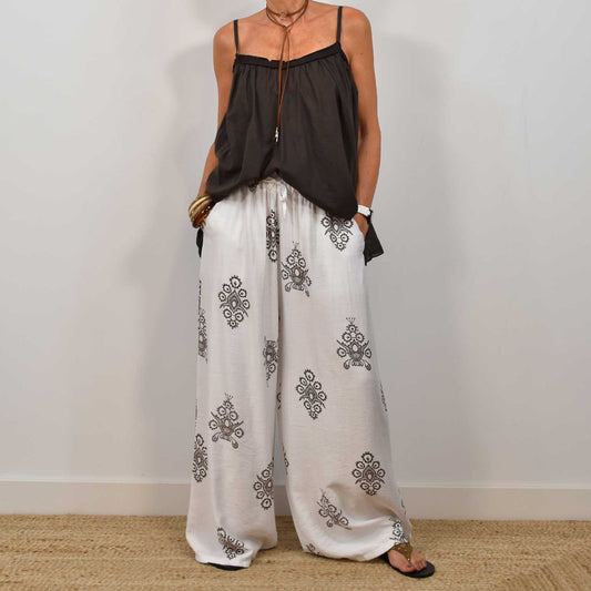 Pantalón Palazzo Estampado – Beige