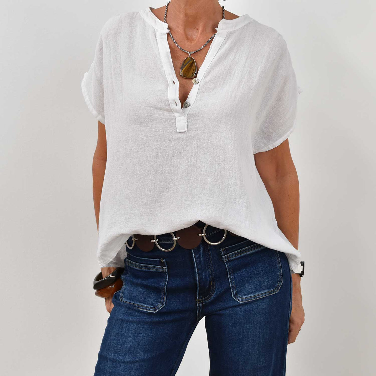 Blusa Botones Algodón – Blanca