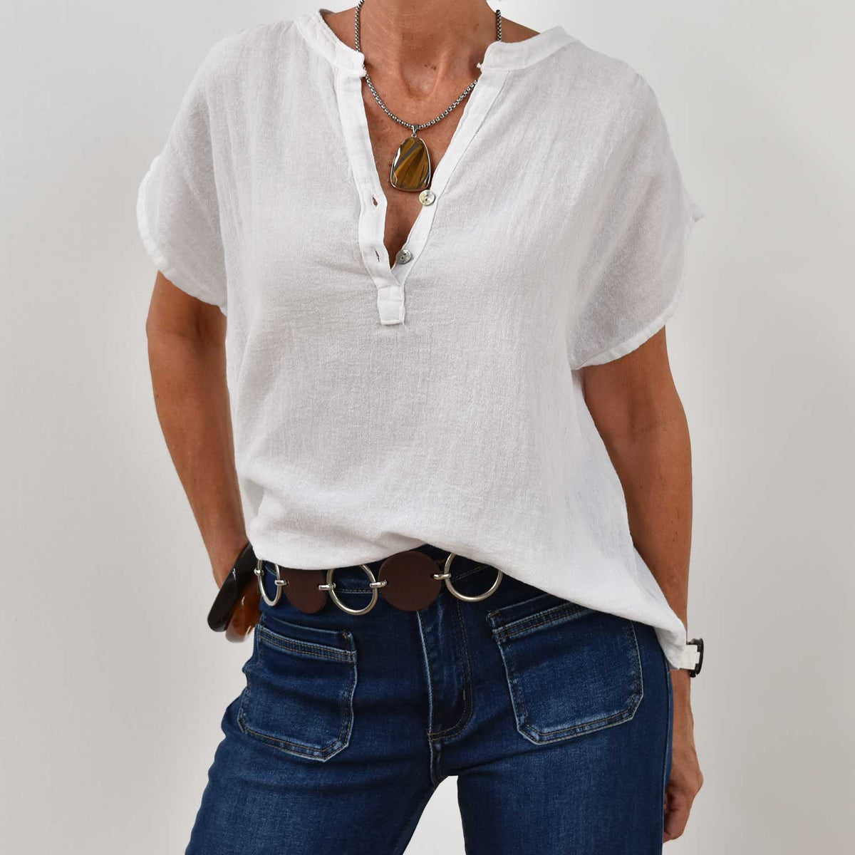 Blusa Botones Algodón – Blanca