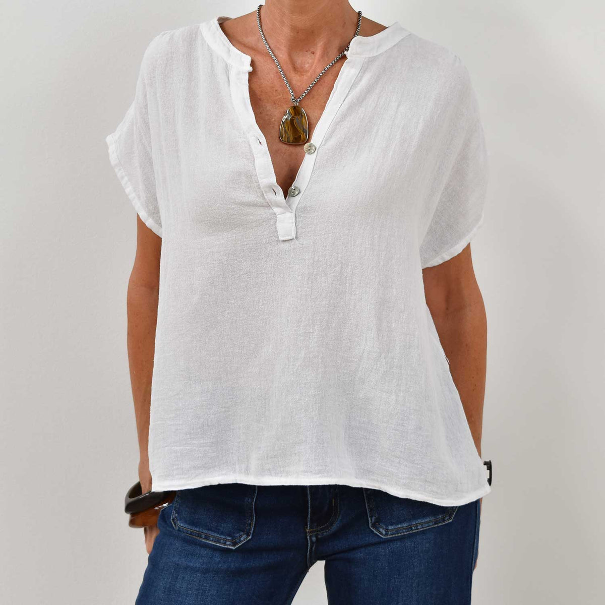 Blusa Botones Algodón – Blanca