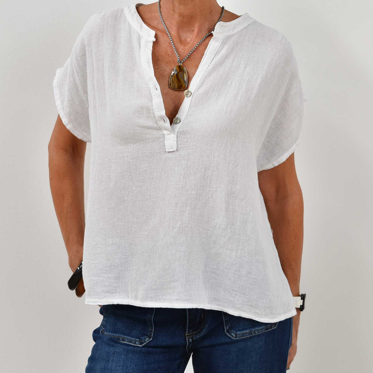 Blusa Botones Algodón – Blanca