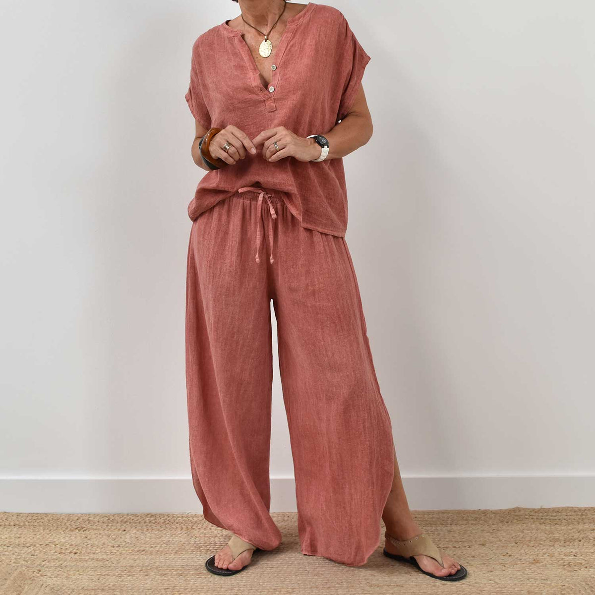 Blusa Botones Algodón – Teja