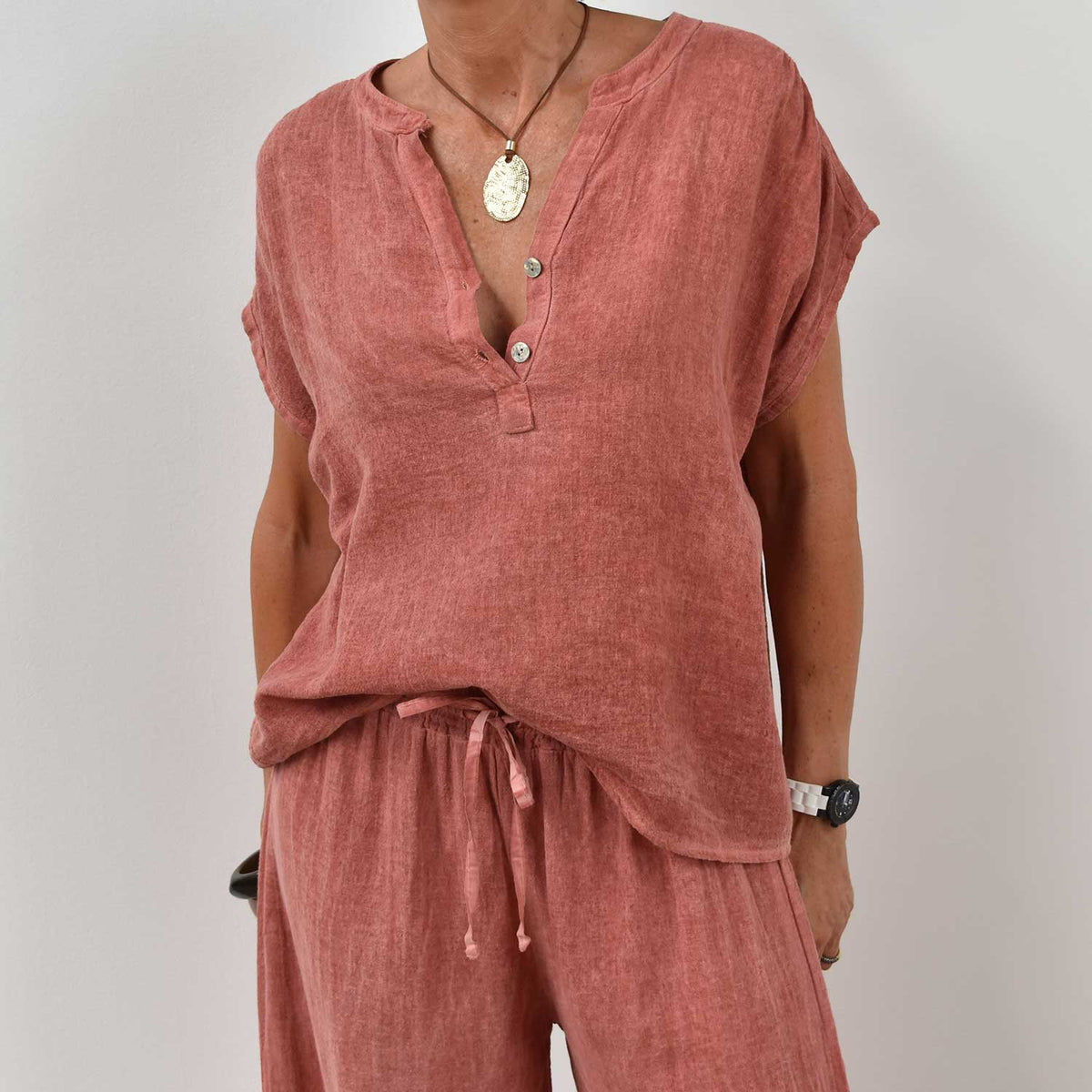 Blusa Botones Algodón – Teja