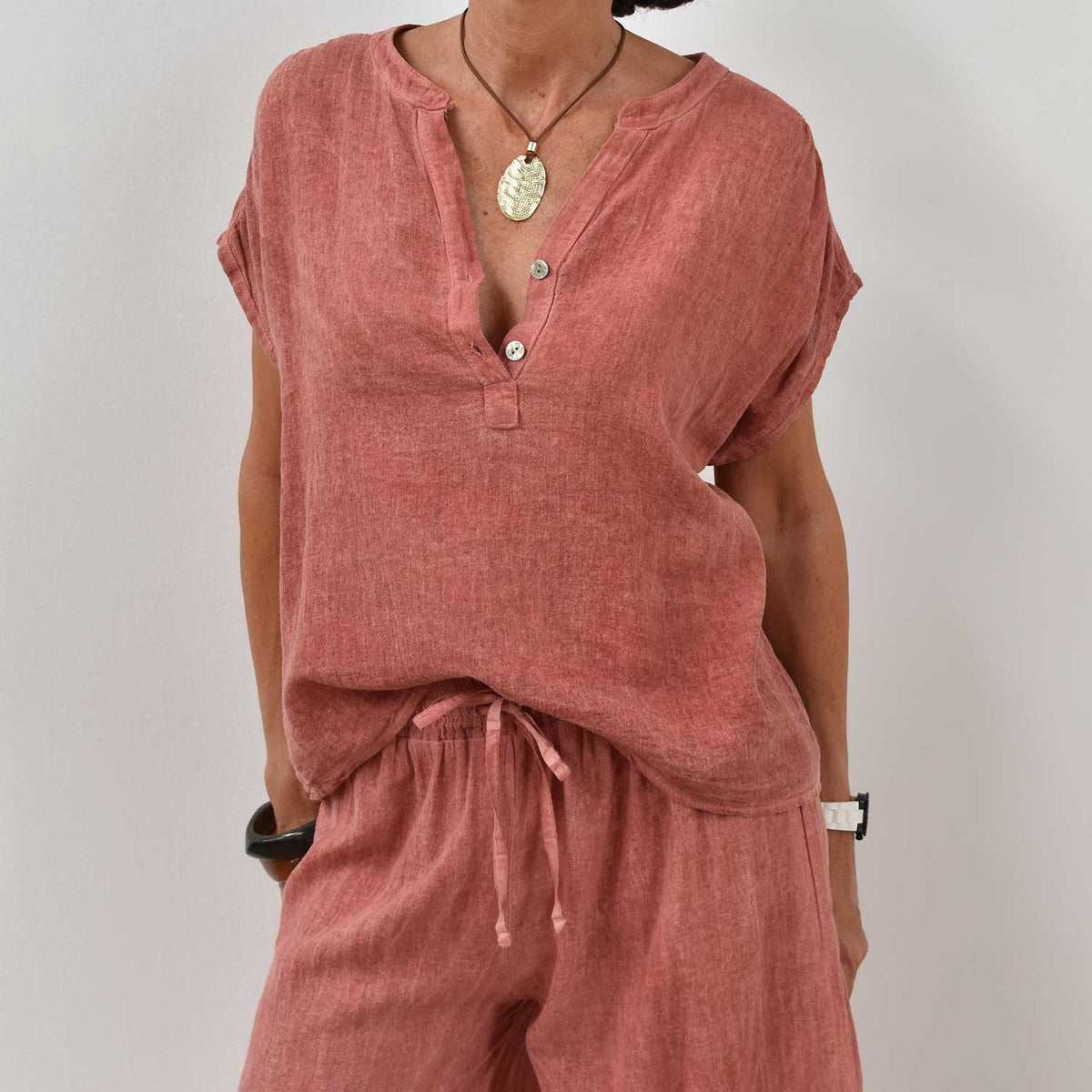 Blusa Botones Algodón – Teja