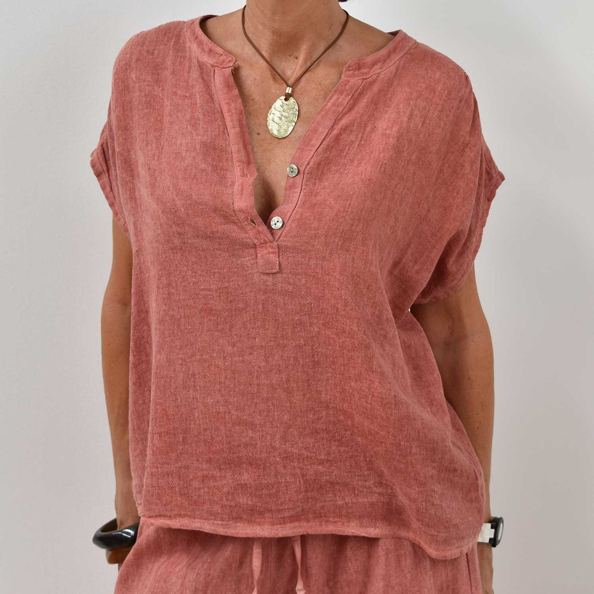Blusa Botones Algodón – Teja