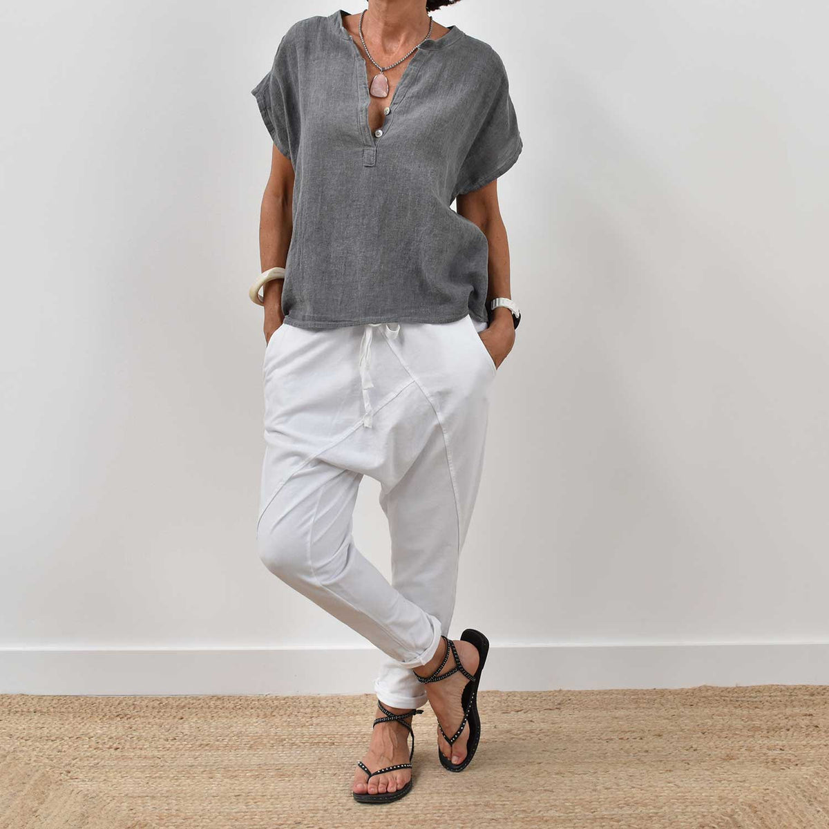 Blusa Botones Algodón – Gris