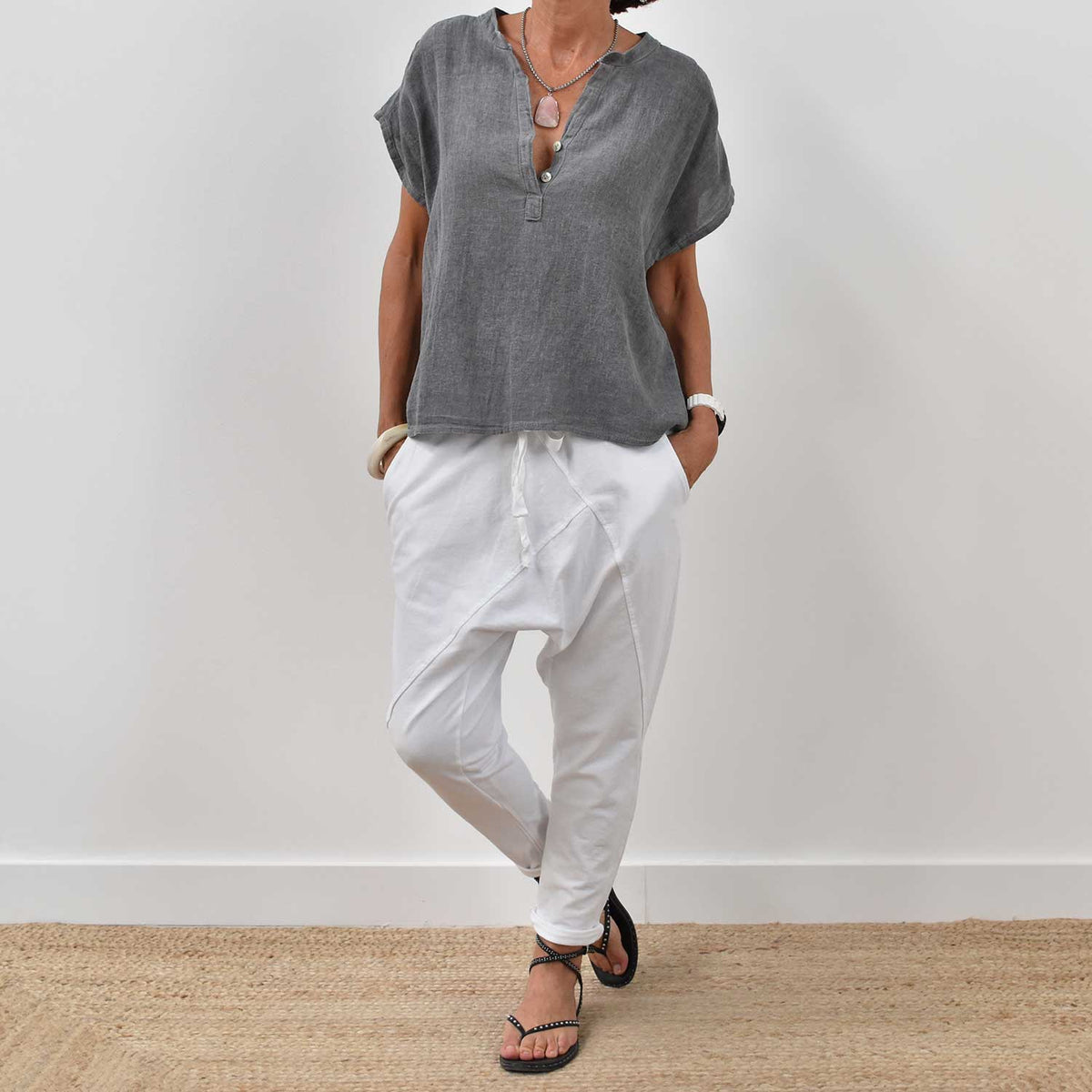 Blusa Botones Algodón – Gris