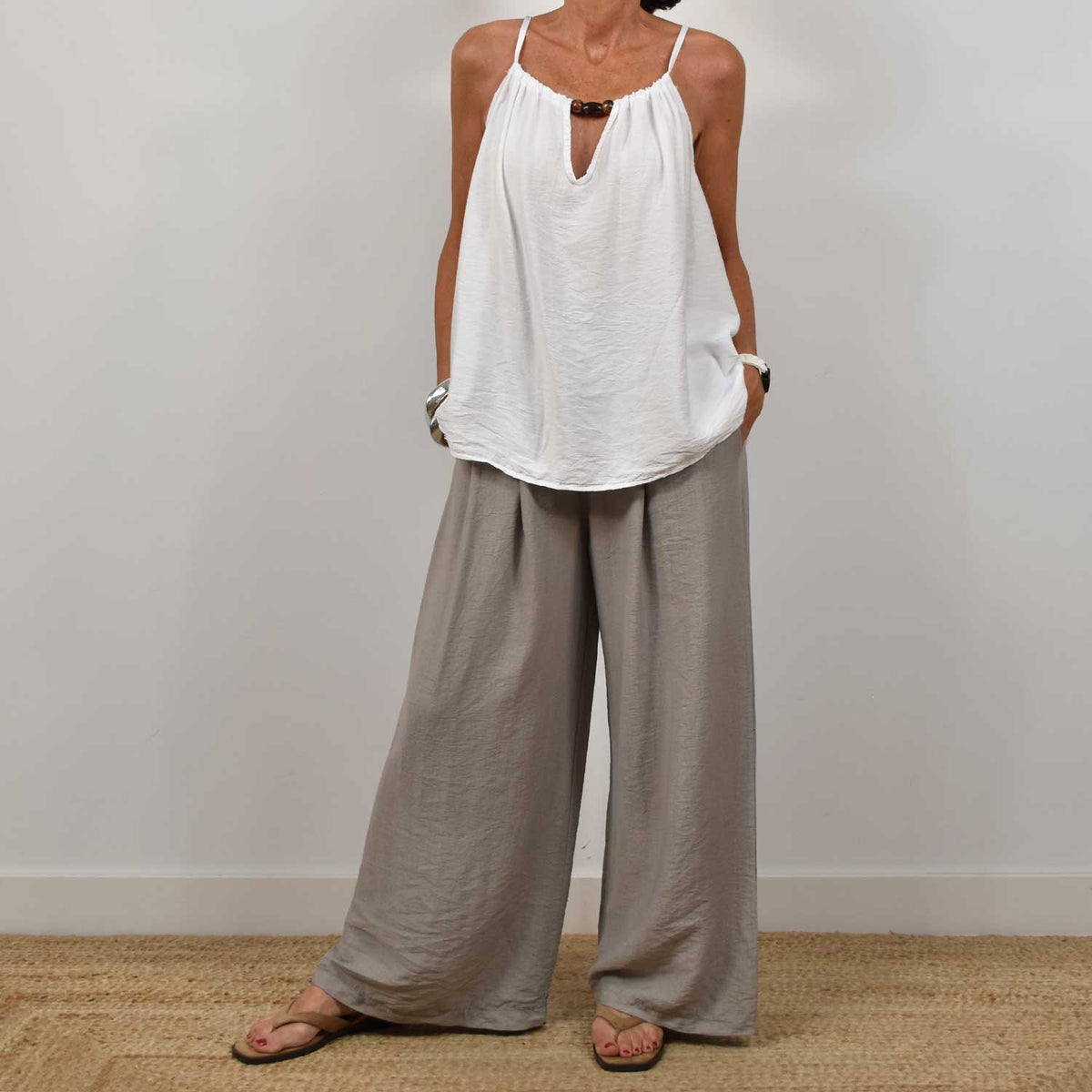 Pantalón Fluido Cinturón – Taupe