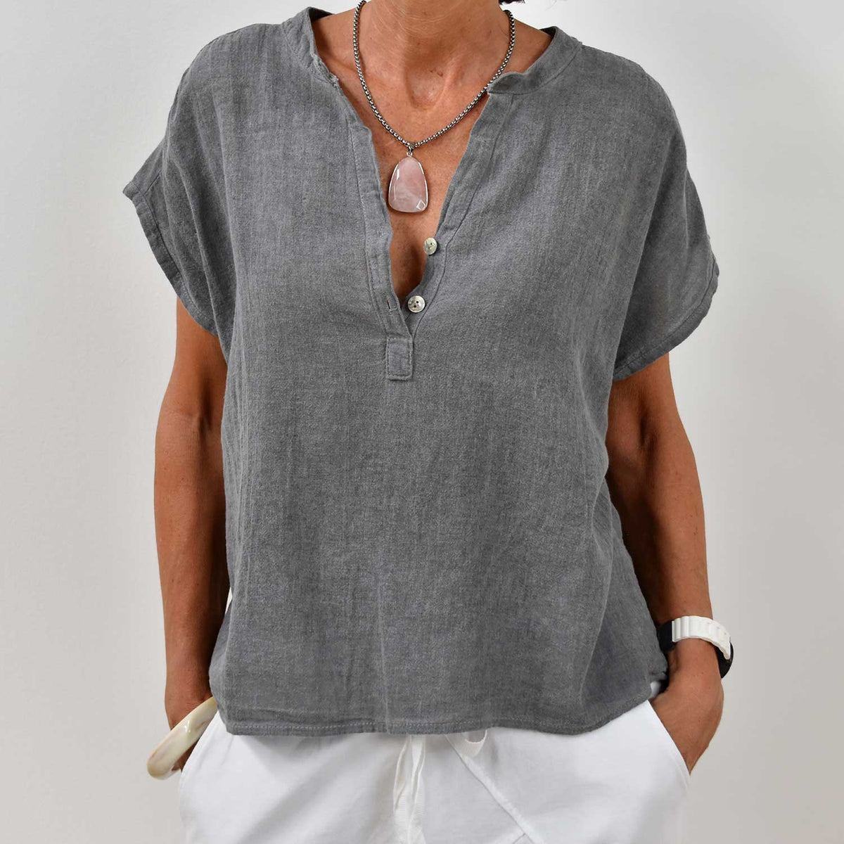 Blusa Botones Algodón – Gris