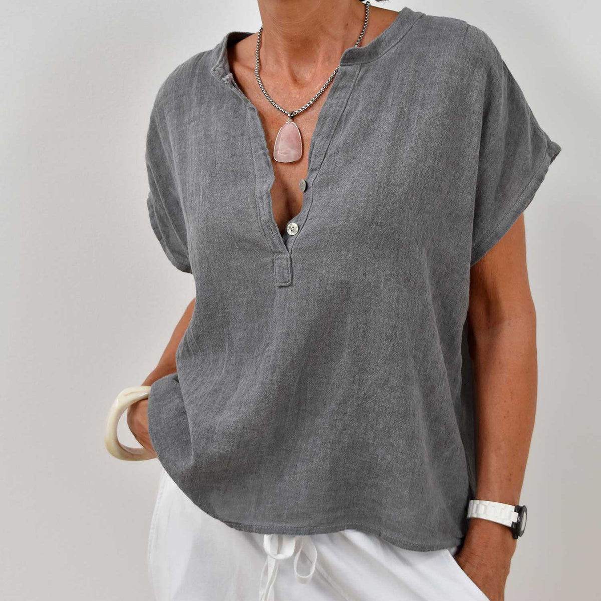 Blusa Botones Algodón – Gris