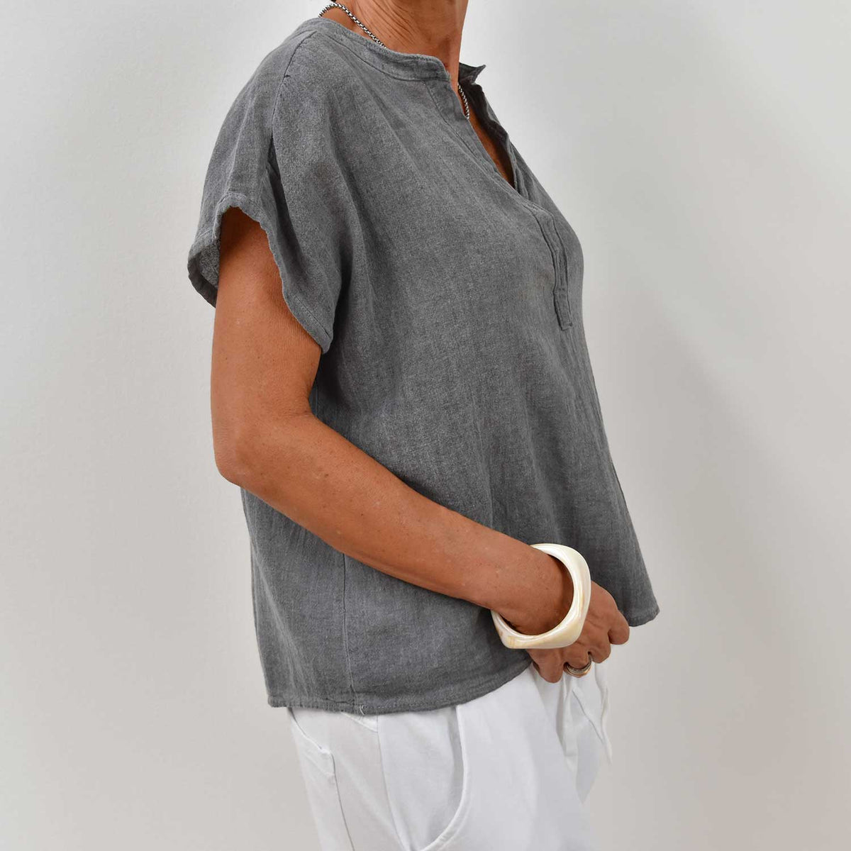 Blusa Botones Algodón – Gris