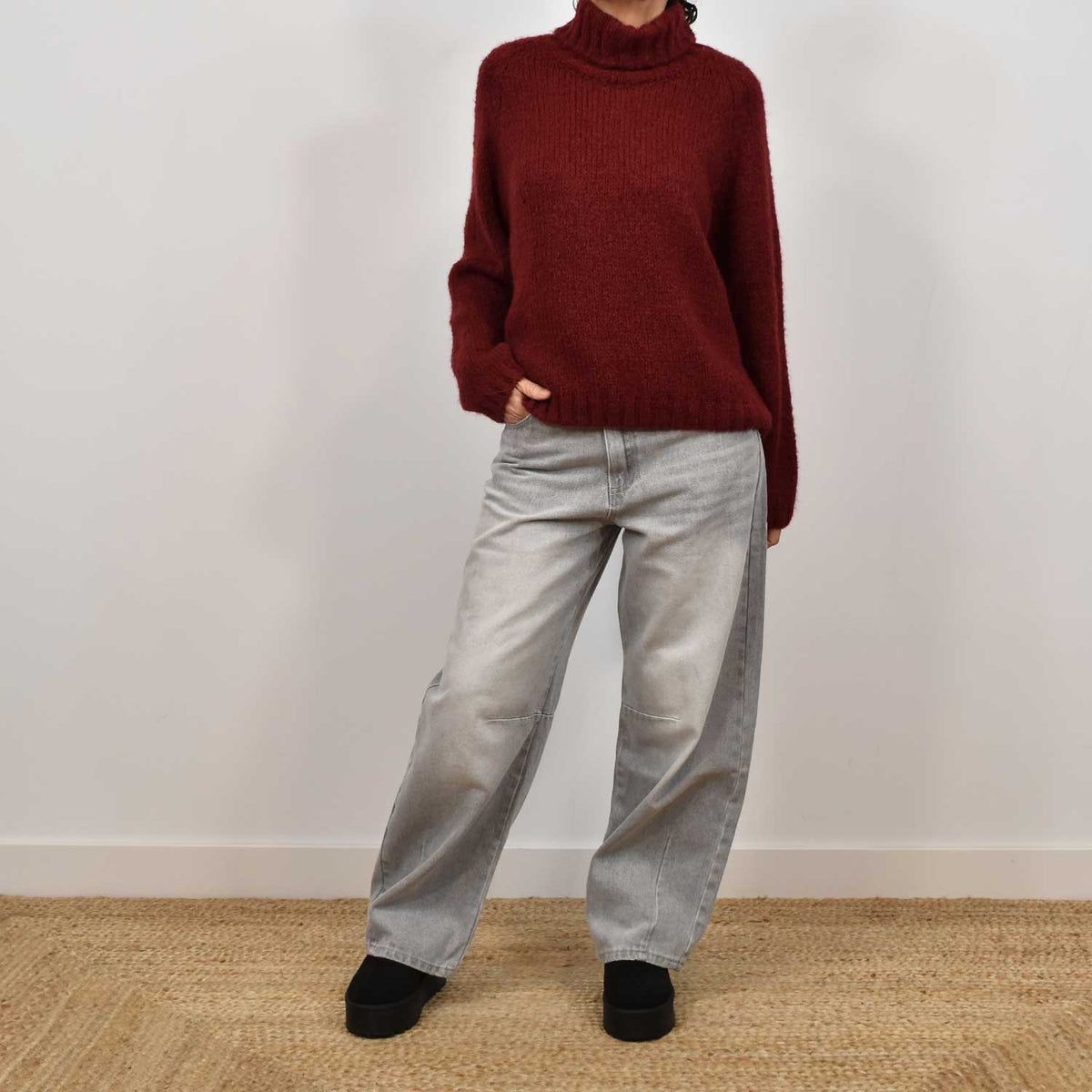 Jersey Cuello Alto Punto Suave – Borgoña