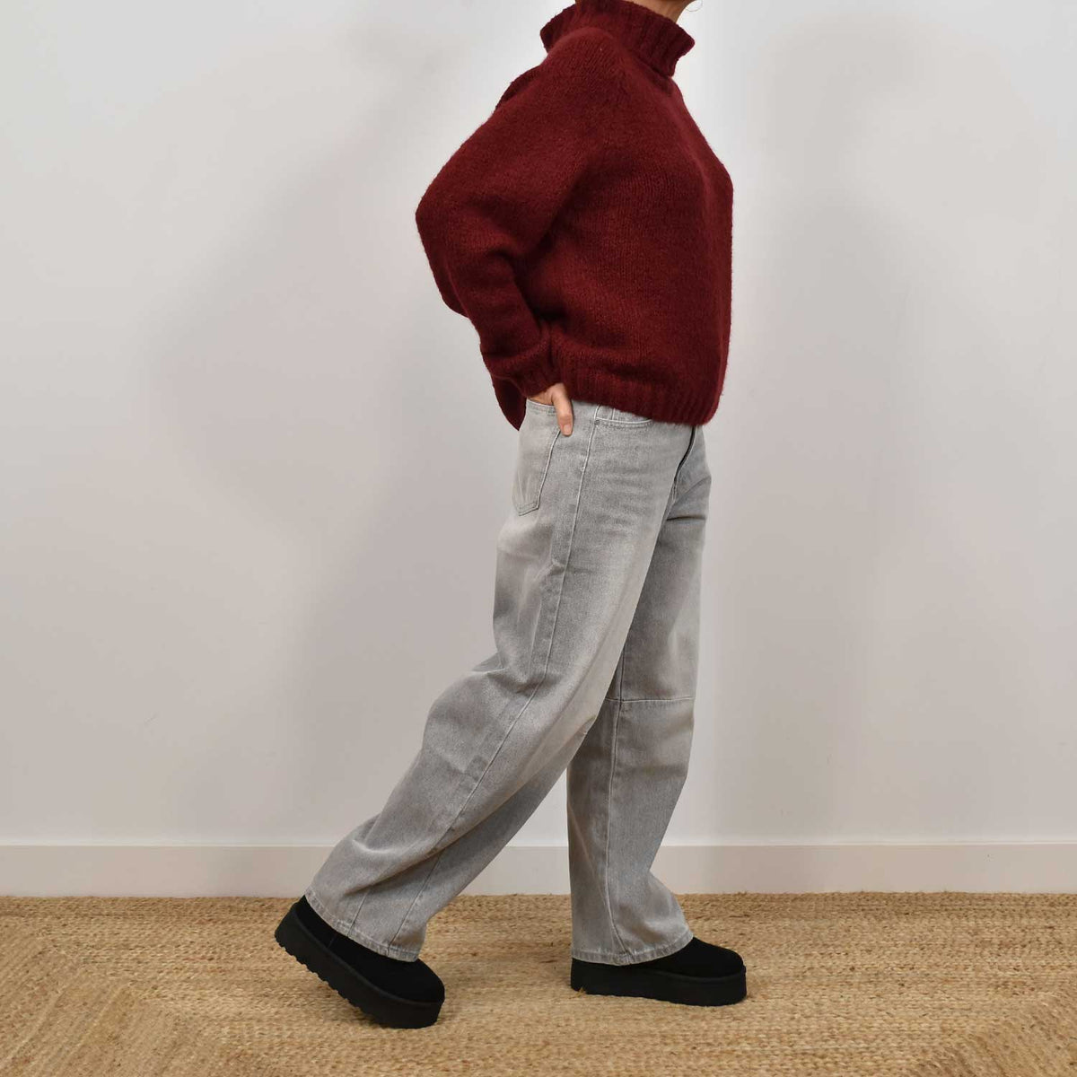 Jersey Cuello Alto Punto Suave – Borgoña
