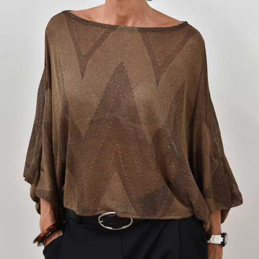 Jersey Calado Manga Abullonada – Marrón