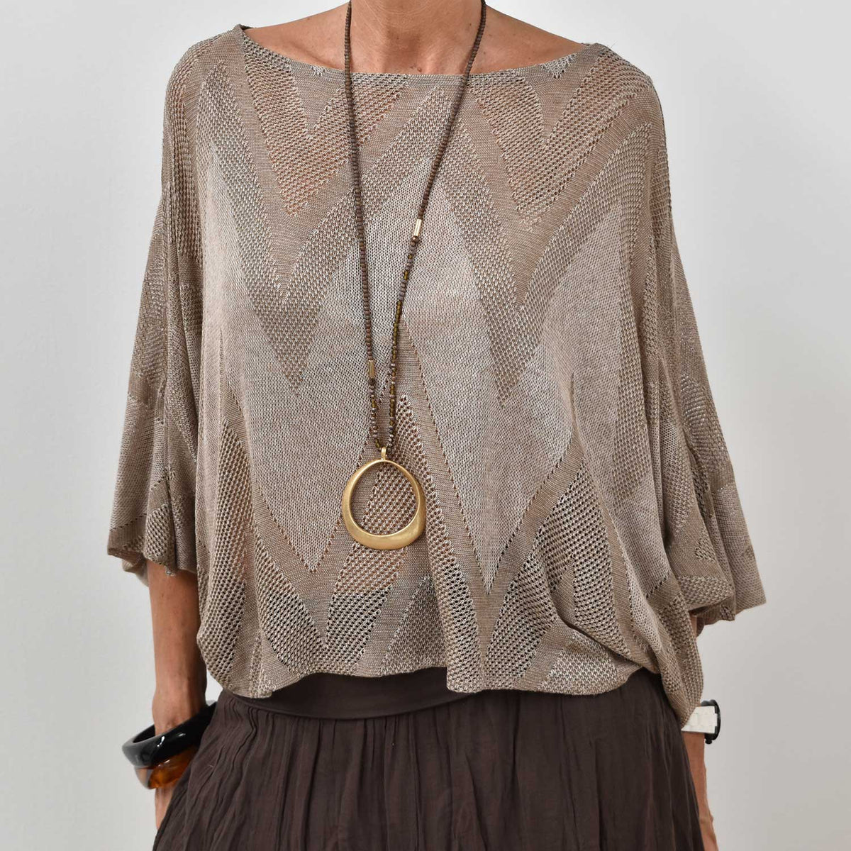 Jersey Calado Manga Abullonada – Taupe