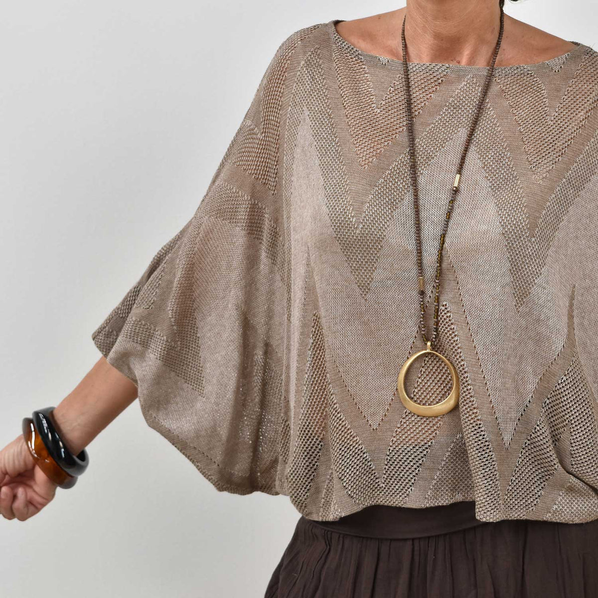 Jersey Calado Manga Abullonada – Taupe