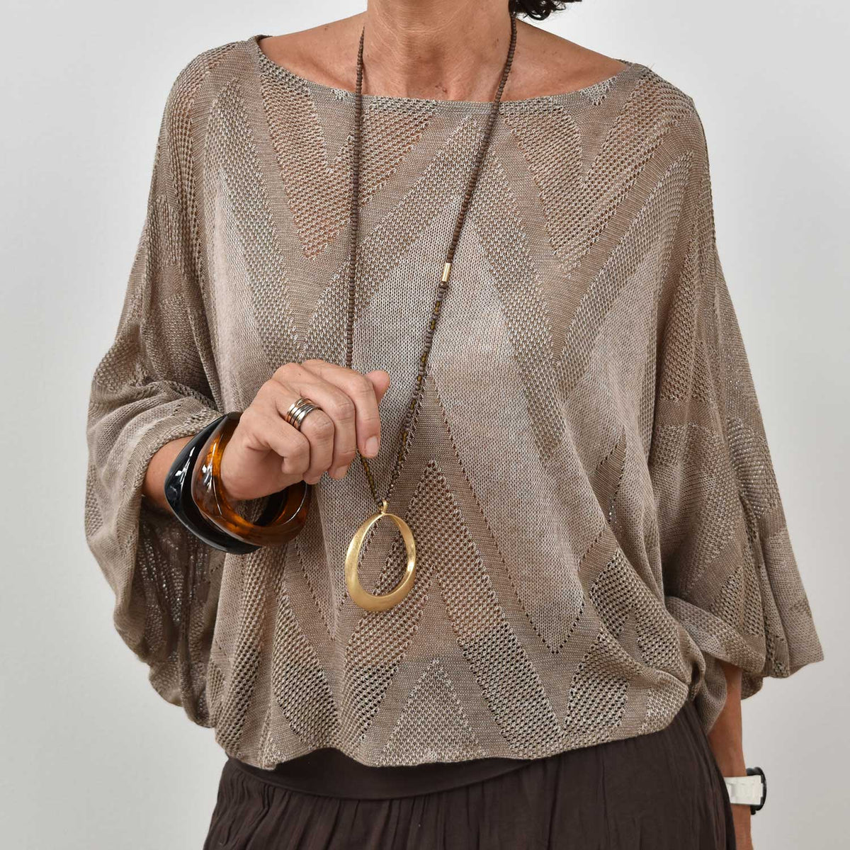 Jersey Calado Manga Abullonada – Taupe