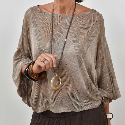 Jersey Calado Manga Abullonada – Taupe