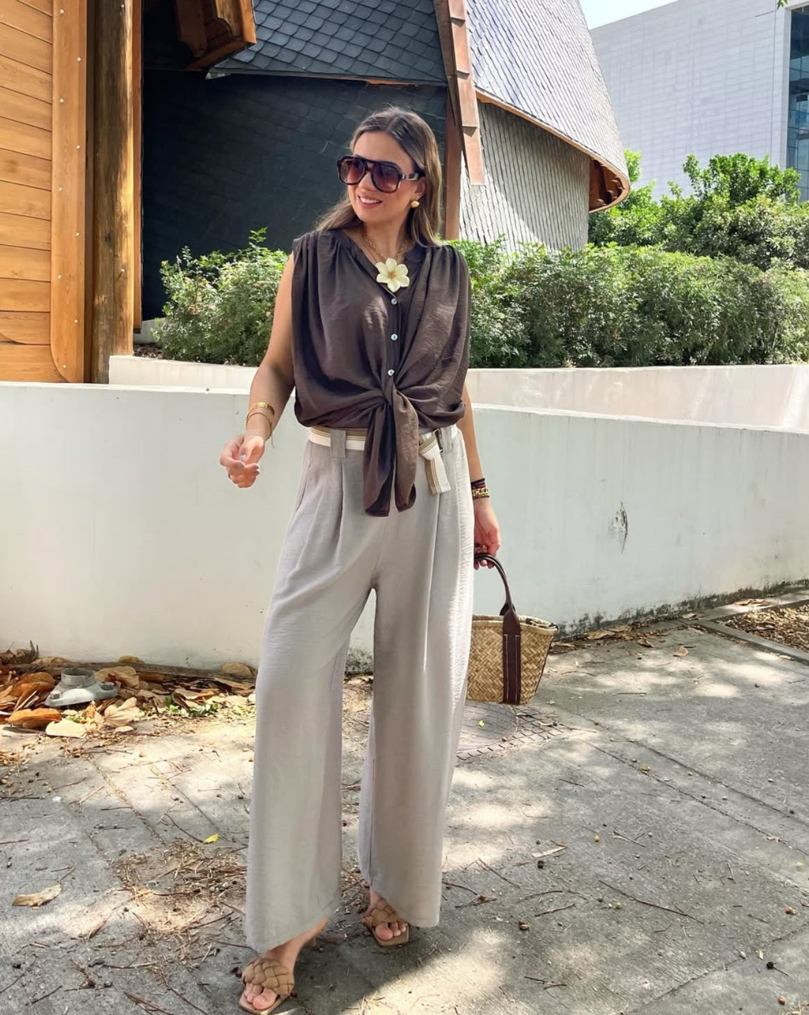 Pantalón Fluido Cinturón – Taupe