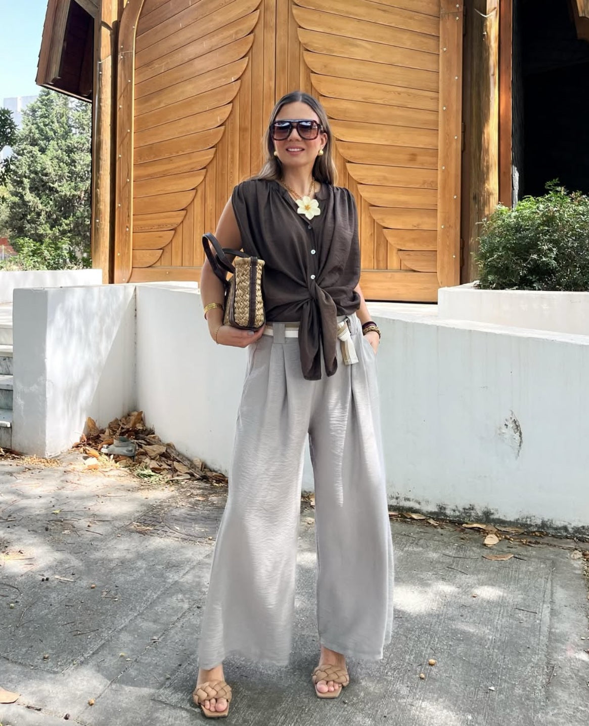 Pantalón Fluido Cinturón – Taupe