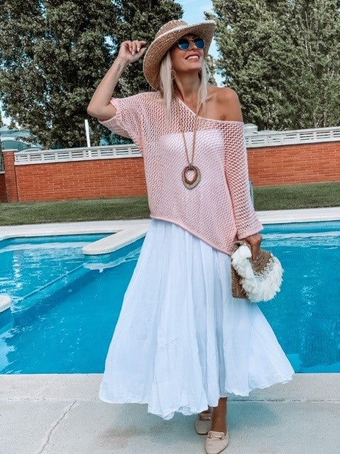 Falda larga blanca