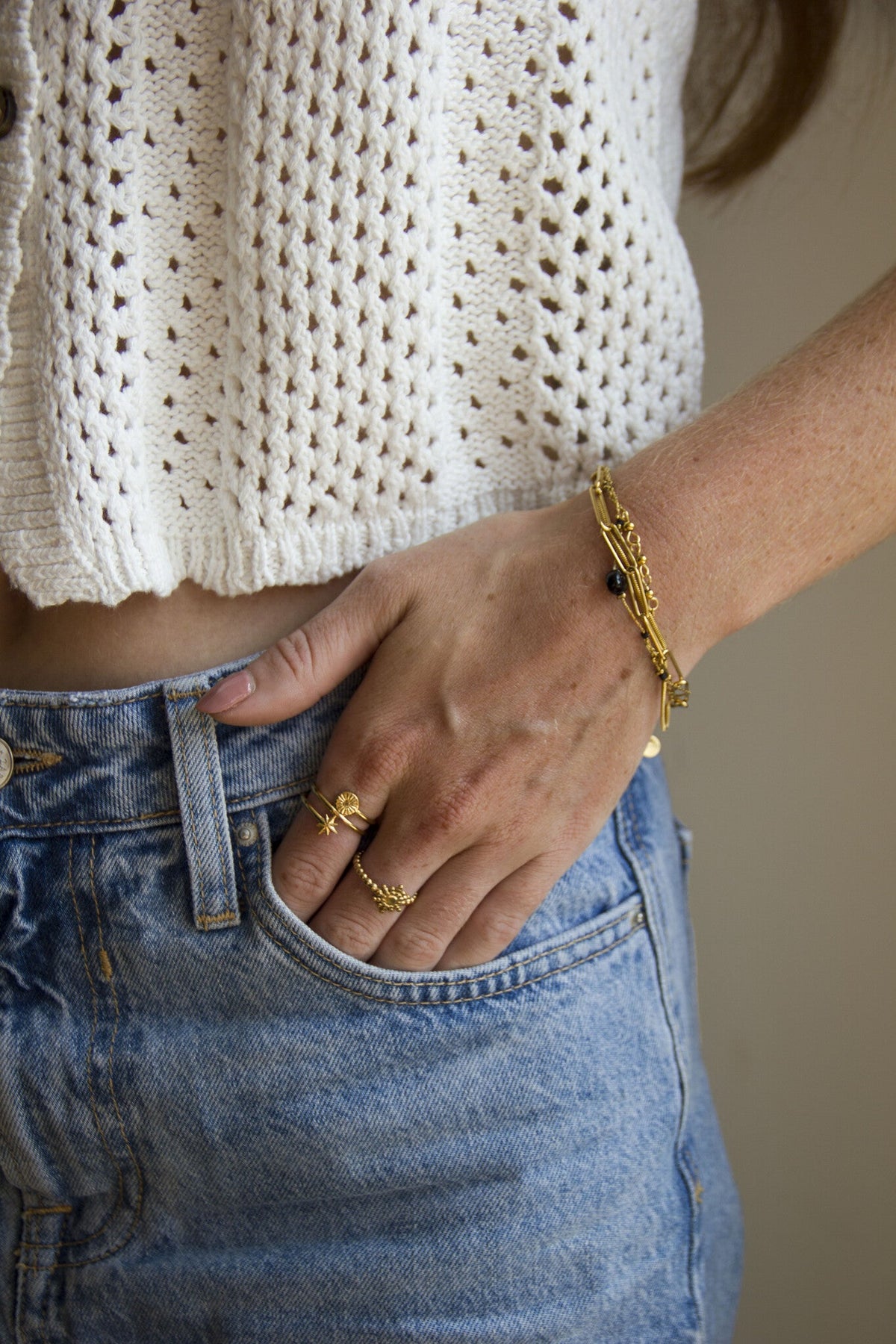 Eloise - Pulsera - Piedra natural - 4 capas - Acero inoxidable