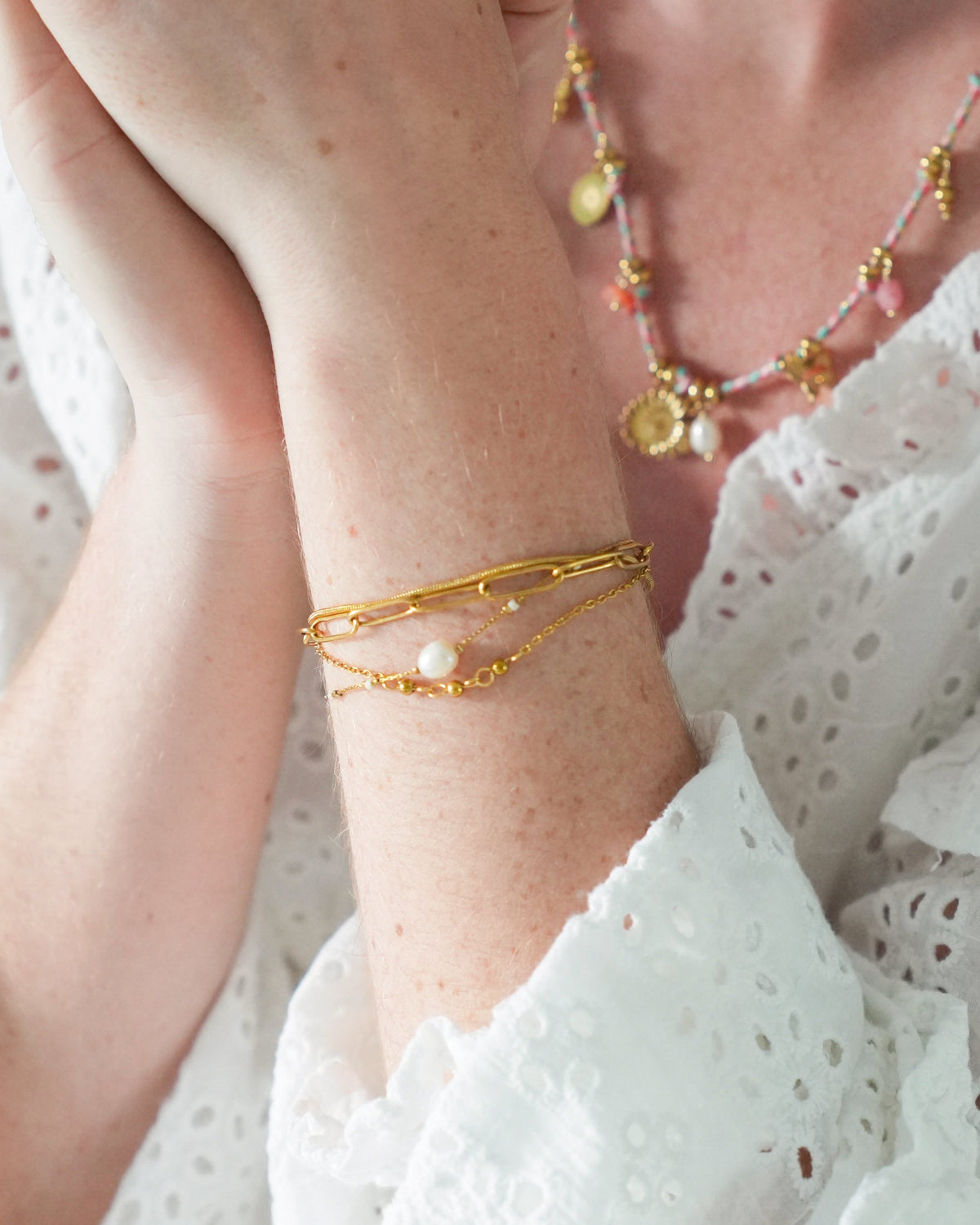 Eloise - Pulsera - Piedra natural - 4 capas - Acero inoxidable